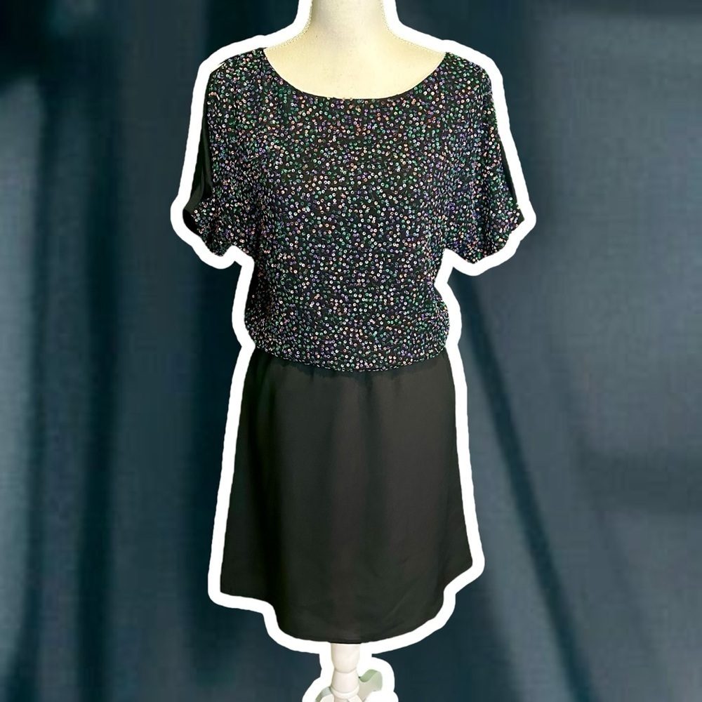 NWT MM Couture By Miss Me Black Multi-Colored Sequined Bodice Mini Dress Size S